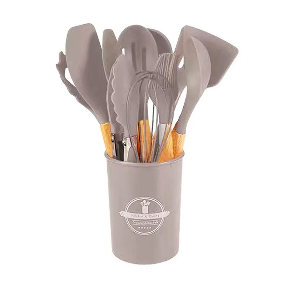 Gray Kitchen Utensil Set with Holder